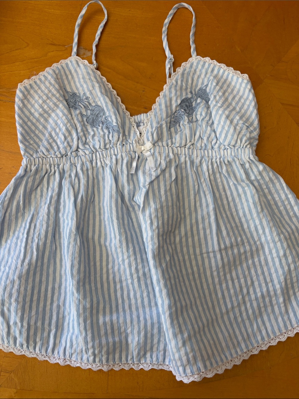 RSQ Light Blue and White Striped Lace-Trim Cami
